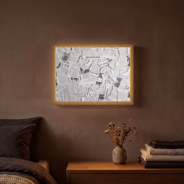 Krant - Versnipperd - Textuur - Zwart-wit - Abstract Light Box met batterij (Wandlamp) middel -sfeer4