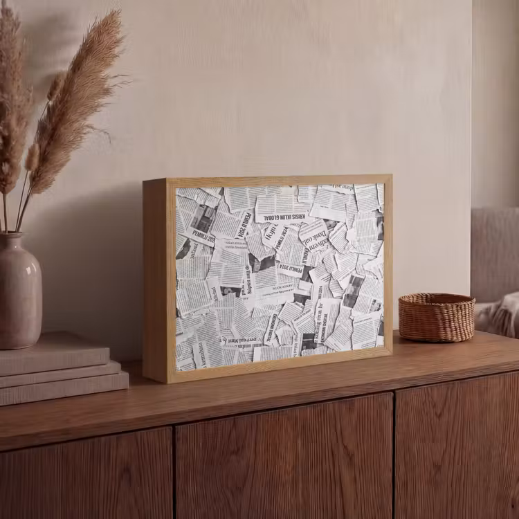 Krant - Versnipperd - Textuur - Zwart-wit - Abstract Light Box met batterij (Wandlamp) middel -sfeer2