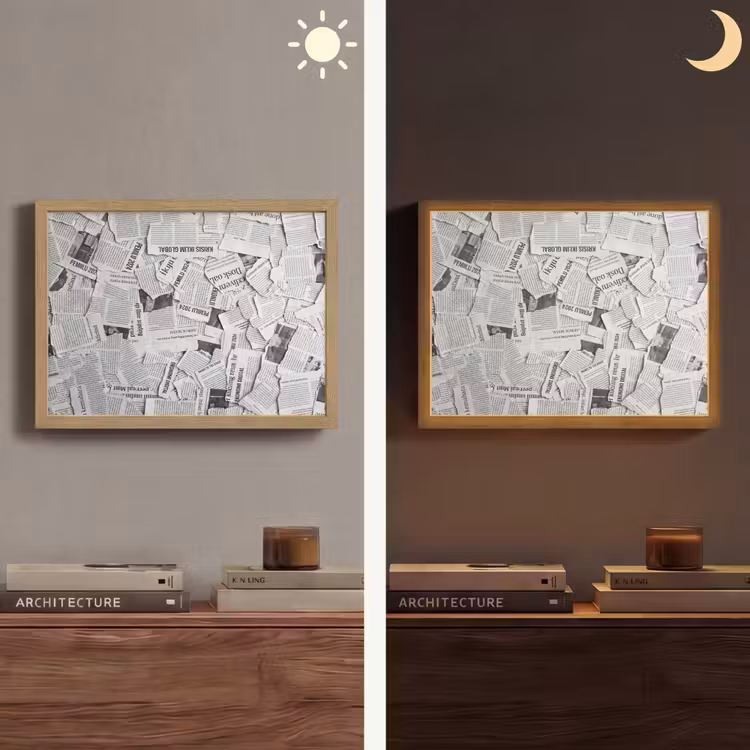 Krant - Versnipperd - Textuur - Zwart-wit - Abstract Light Box met batterij (Wandlamp) middel -sfeer3