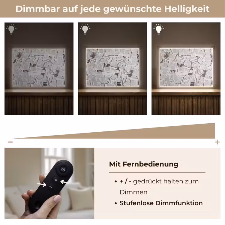 Krant - Versnipperd - Textuur - Zwart-wit - Abstract Light Box met batterij (Wandlamp) middel -USP_dimbaarDE