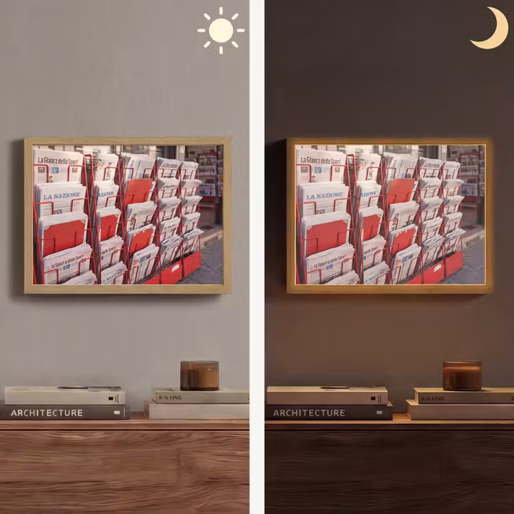 Kranten - Rek - Stedelijk - Dagelijks leven - Rood Light Box met batterij (Wandlamp) middel -sfeer3