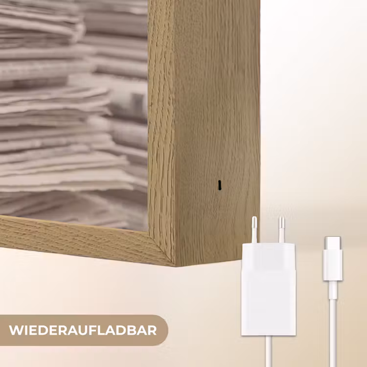 Kranten - Stapel - Nieuws - Vintage - Beige Light Box met batterij (Wandlamp) middel -USP_websiteoplaadbaarDE