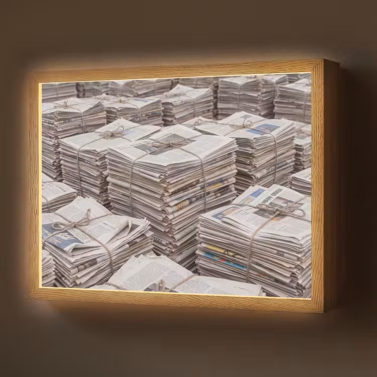 Kranten - Stapels - Touw - Informatie - Vintage Light Box met batterij (Wandlamp) middel -z3d_website