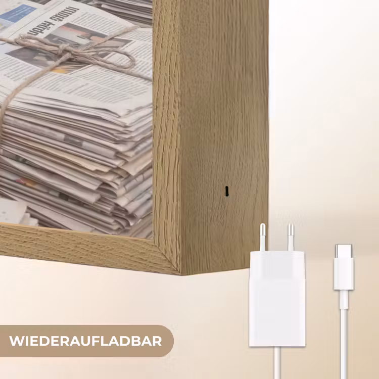 Kranten - Stapels - Touw - Informatie - Vintage Light Box met batterij (Wandlamp) middel -USP_websiteoplaadbaarDE