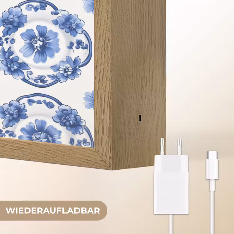 Sierborden - Bloemen - Blauw Light Box met batterij (Wandlamp) middel 907 -USP_websiteoplaadbaarDE