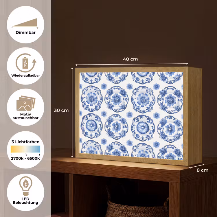 Sierborden - Bloemen - Blauw Light Box met batterij (Wandlamp) middel 907 -USP_websiteoverzichtDE