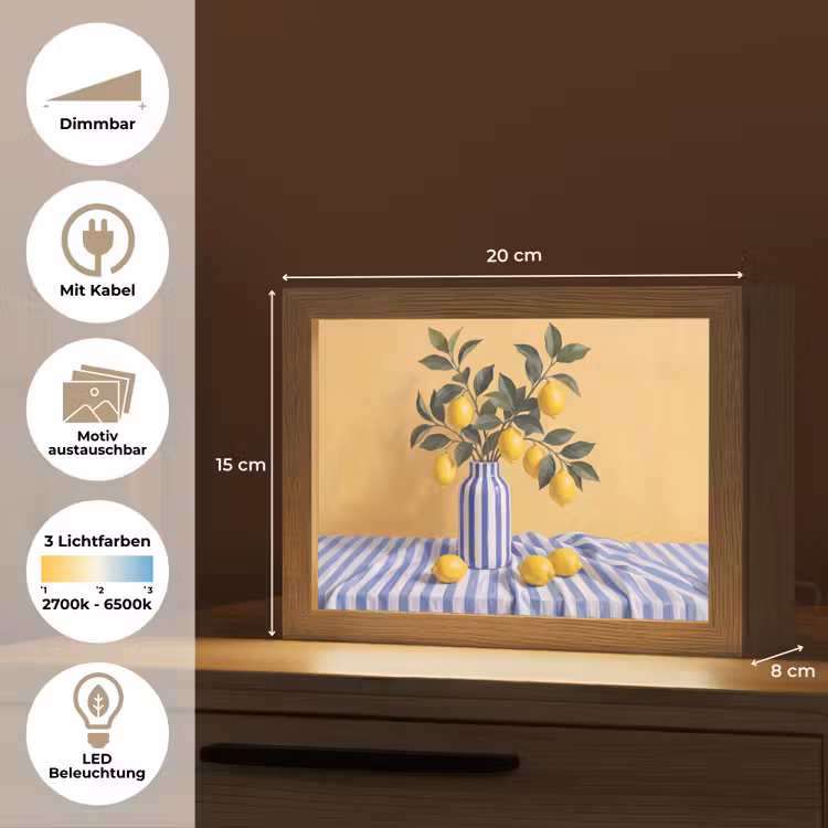Lightbox - Wandleuchte - Zitrone – Stillleben – Modern - Citroen - Stilleven - Modern Light Box met kabel (Wandlamp) klein