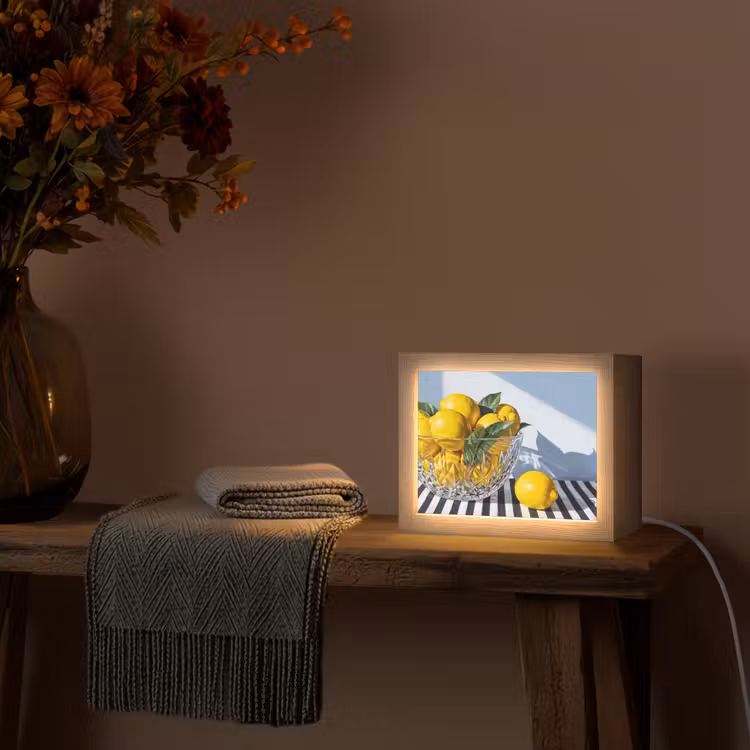 Lightbox - Wandleuchte - Zitronen – Obst – Gelb - Citroenen - Fruit - Geel Light Box met kabel (Wandlamp) klein