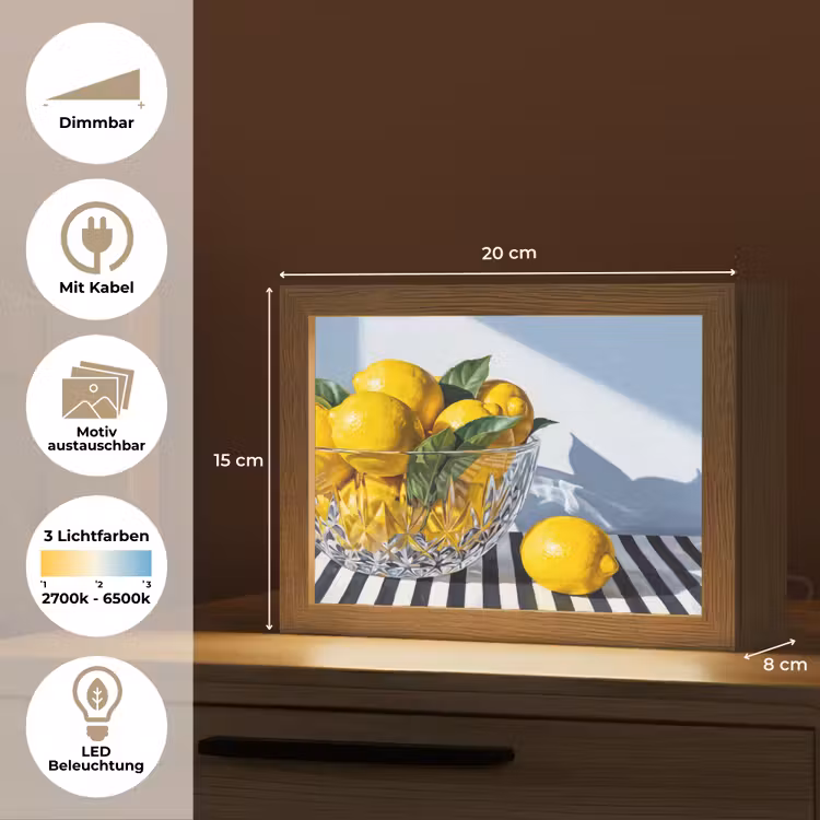 Lightbox - Wandleuchte - Zitronen – Obst – Gelb - Citroenen - Fruit - Geel Light Box met kabel (Wandlamp) klein