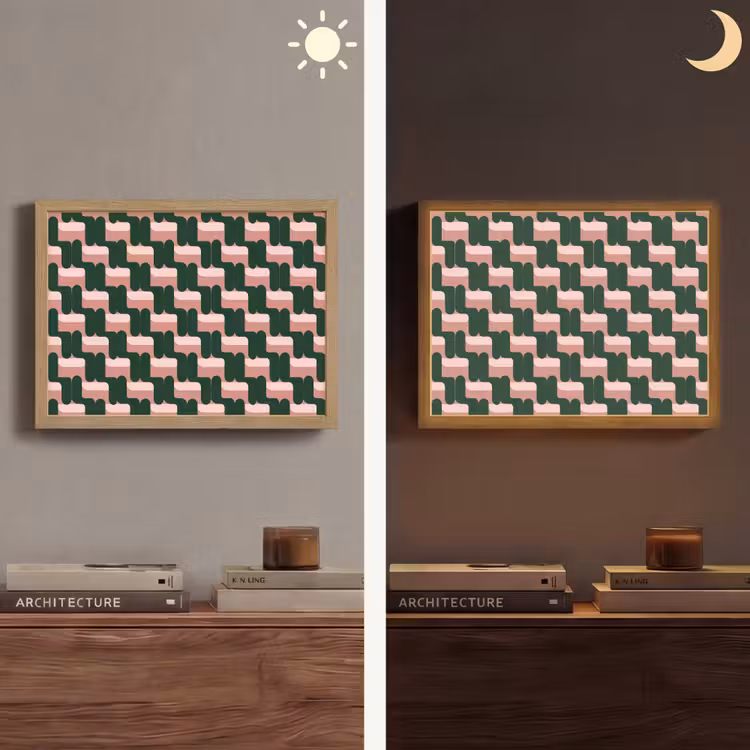 Vlechtpatroon - Groen - Roze - Geometrisch Light Box met batterij (Wandlamp) middel 907 -sfeer3