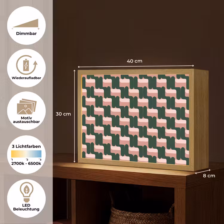 Vlechtpatroon - Groen - Roze - Geometrisch Light Box met batterij (Wandlamp) middel 907 -USP_websiteoverzichtDE