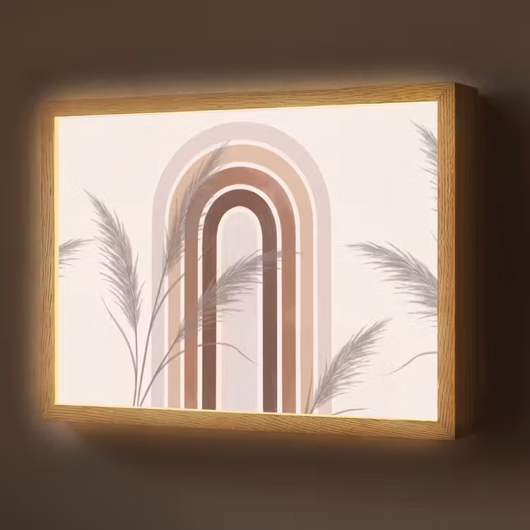 Abstract - Bogen - Plant - Boho - Beige Light Box met batterij (Wandlamp) middel -z3d_website