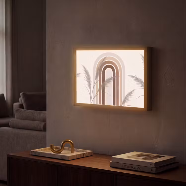 Abstract - Bogen - Plant - Boho - Beige Light Box met batterij (Wandlamp) middel -sfeer1