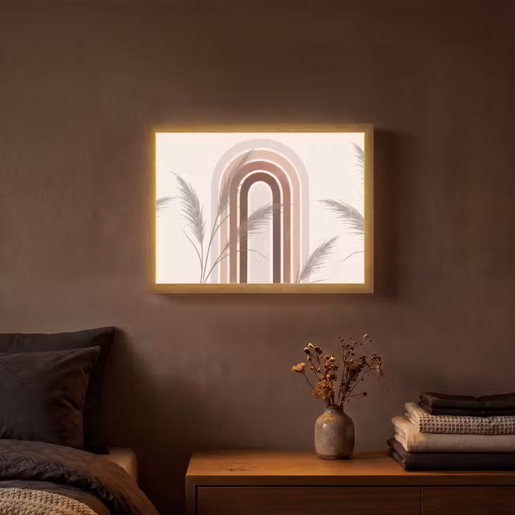 Abstract - Bogen - Plant - Boho - Beige Light Box met batterij (Wandlamp) middel -sfeer4