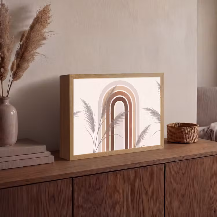 Abstract - Bogen - Plant - Boho - Beige Light Box met batterij (Wandlamp) middel -sfeer2
