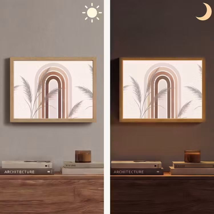 Abstract - Bogen - Plant - Boho - Beige Light Box met batterij (Wandlamp) middel -sfeer3