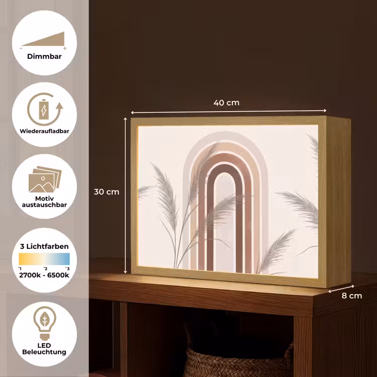Abstract - Bogen - Plant - Boho - Beige Light Box met batterij (Wandlamp) middel -USP_websiteoverzichtDE