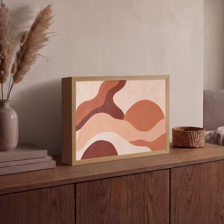 Abstract - Vormen - Organisch - Aardetinten - Modern Light Box met batterij (Wandlamp) middel -sfeer2