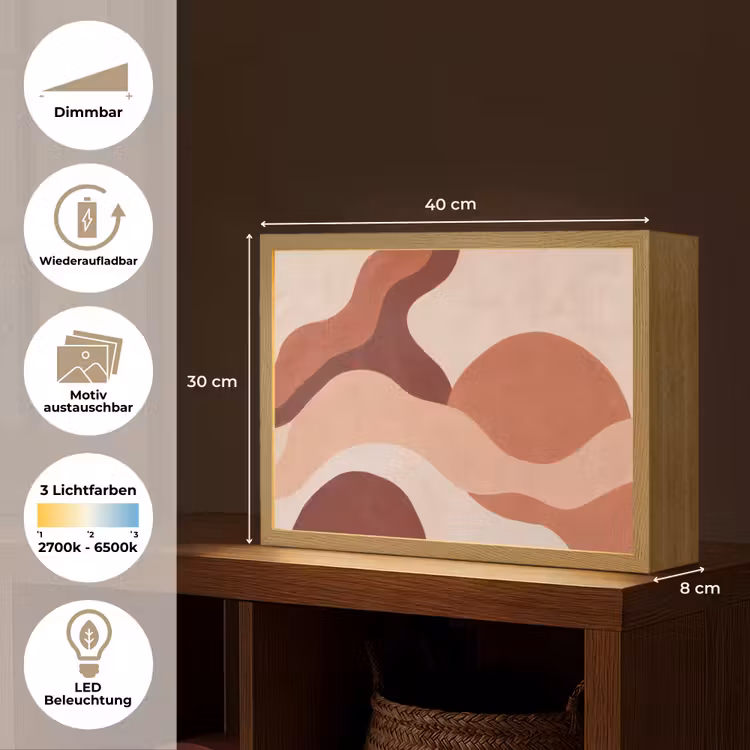 Abstract - Vormen - Organisch - Aardetinten - Modern Light Box met batterij (Wandlamp) middel -USP_websiteoverzichtDE