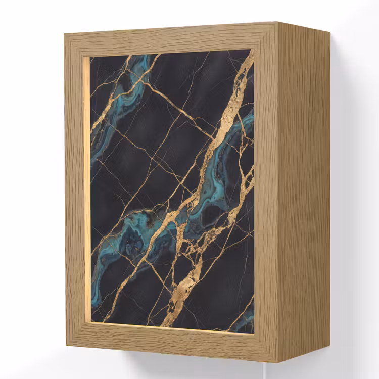 Abstract - Gouden lijnen - Kunst - Modern - Zwart Light Box met kabel (Wandlamp) klein -3d