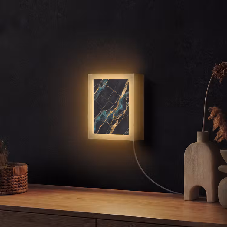 Abstract - Gouden lijnen - Kunst - Modern - Zwart Light Box met kabel (Wandlamp) klein -sfeer1