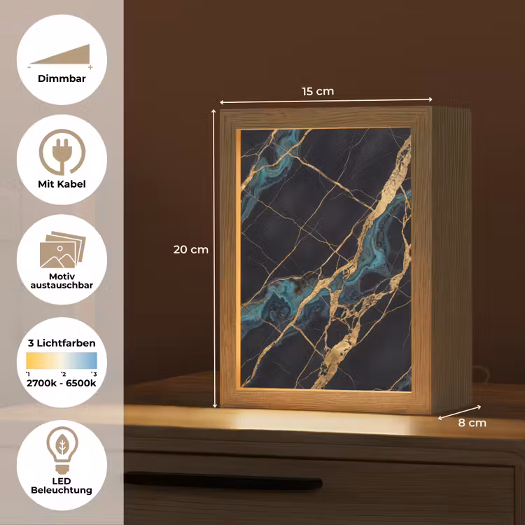 Abstract - Gouden lijnen - Kunst - Modern - Zwart Light Box met kabel (Wandlamp) klein -USP_websiteoverzichtDE