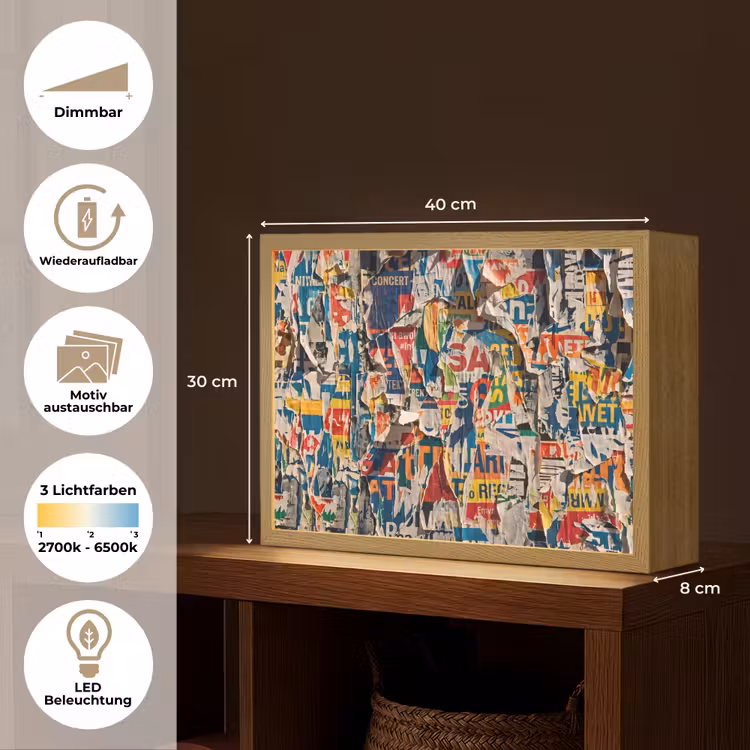 Abstract - Gelaagd papier - Urban - Modern - Kleurrijk Light Box met batterij (Wandlamp) middel -USP_websiteoverzichtDE