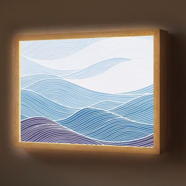 Abstract - Golven - Patroon - Blauw - Modern Light Box met batterij (Wandlamp) middel -z3d_website