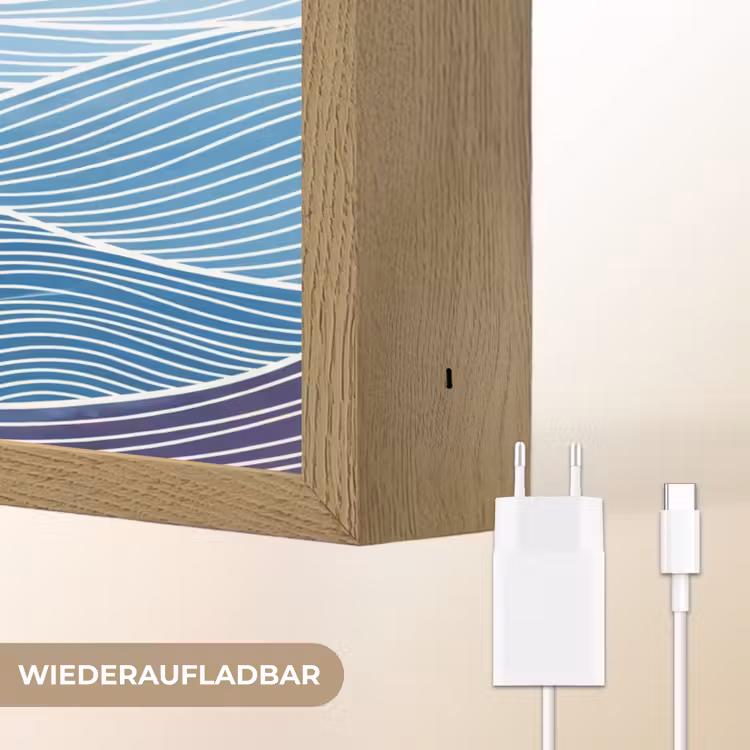 Abstract - Golven - Patroon - Blauw - Modern Light Box met batterij (Wandlamp) middel -USP_websiteoplaadbaarDE