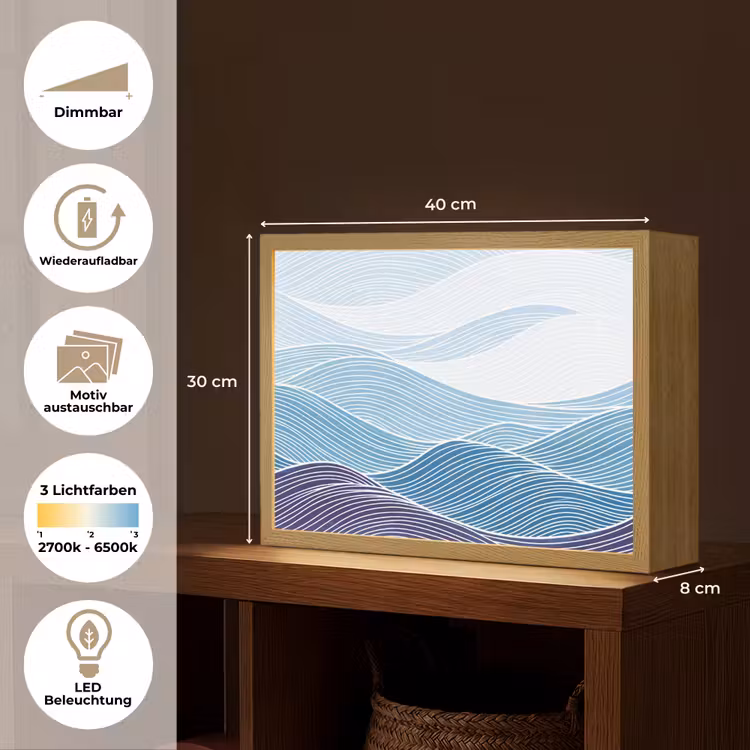 Abstract - Golven - Patroon - Blauw - Modern Light Box met batterij (Wandlamp) middel -USP_websiteoverzichtDE