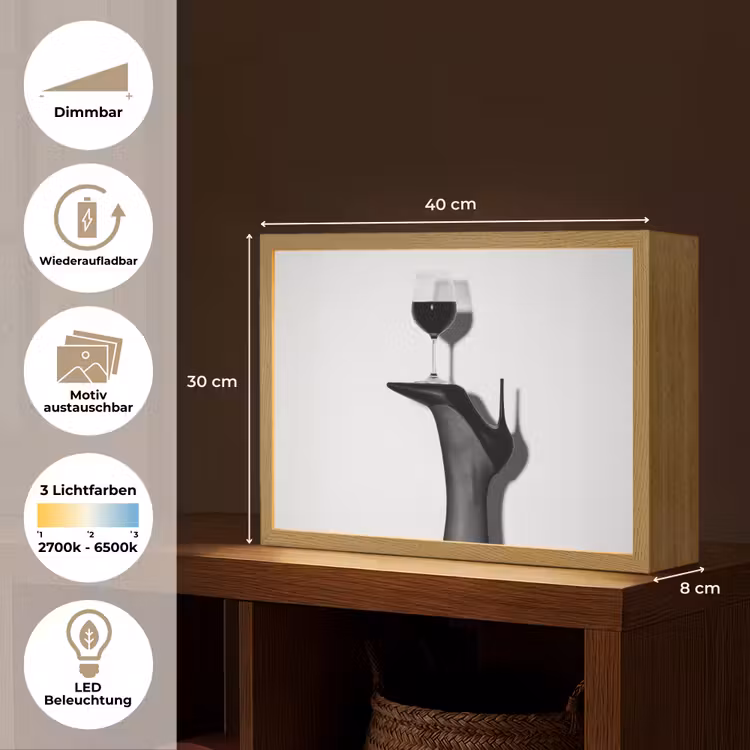 Hak - Wijn - Minimalistisch - Zwart Light Box met batterij (Wandlamp) middel -USP_websiteoverzichtDE