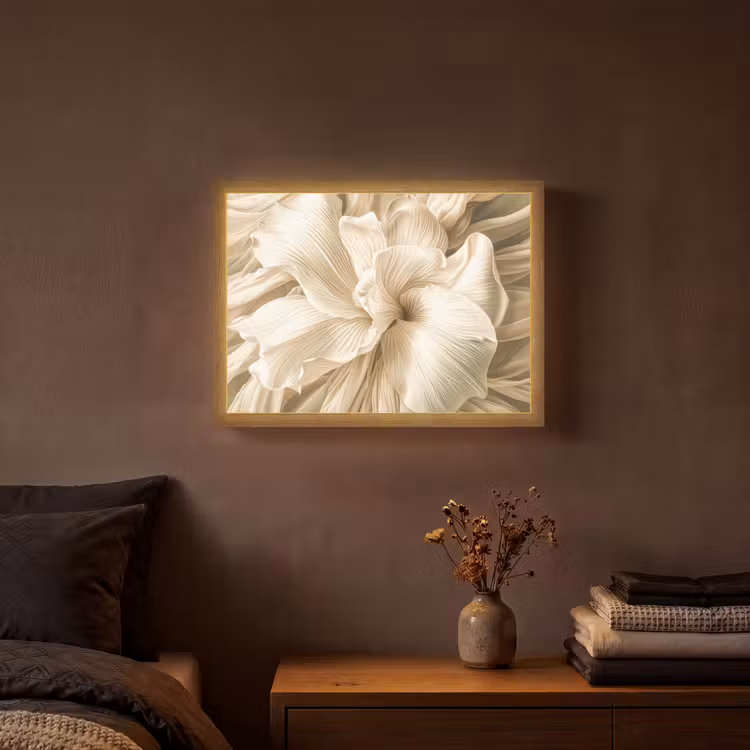 Abstract - Beige - Bloemen - Natuur Light Box met batterij (Wandlamp) middel -sfeer4