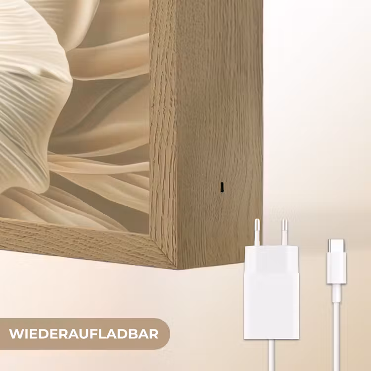 Abstract - Beige - Bloemen - Natuur Light Box met batterij (Wandlamp) middel -USP_websiteoplaadbaarDE