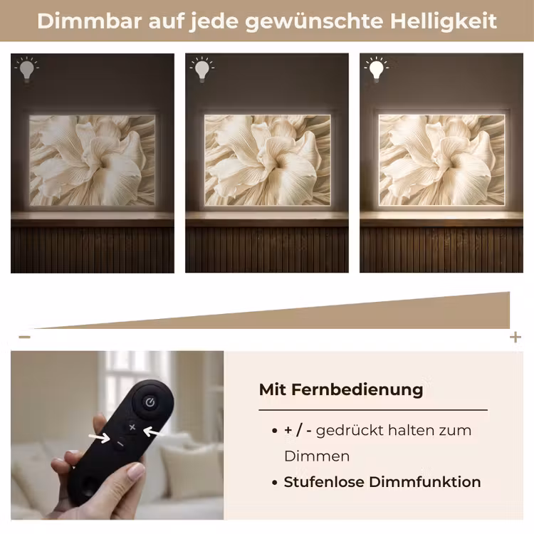 Abstract - Beige - Bloemen - Natuur Light Box met batterij (Wandlamp) middel -USP_dimbaarDE