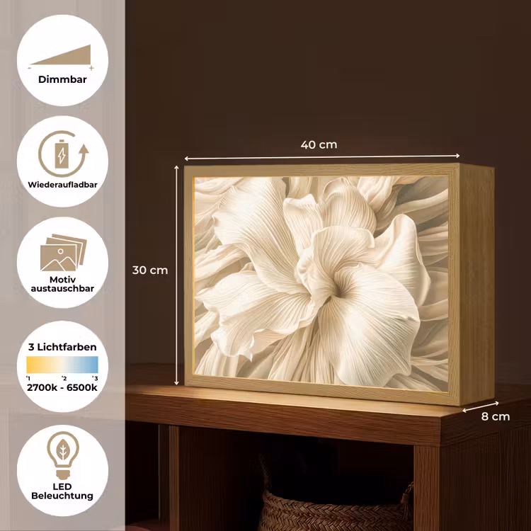 Abstract - Beige - Bloemen - Natuur Light Box met batterij (Wandlamp) middel -USP_websiteoverzichtDE