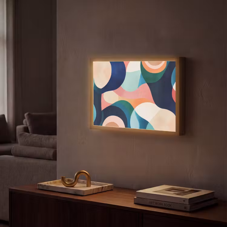 Abstract - Blauw - Roze Light Box met batterij (Wandlamp) middel -sfeer1