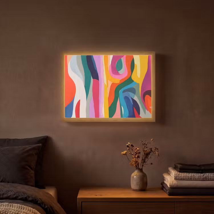 Abstract - Kleurrijk - Golven - Lijnen Light Box met batterij (Wandlamp) middel -sfeer4
