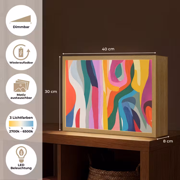 Abstract - Kleurrijk - Golven - Lijnen Light Box met batterij (Wandlamp) middel -USP_websiteoverzichtDE