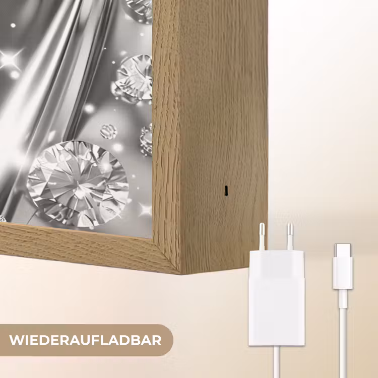 Abstract - Diamant - Luxe - Modern - Zilver Light Box met batterij (Wandlamp) middel -USP_websiteoplaadbaarDE
