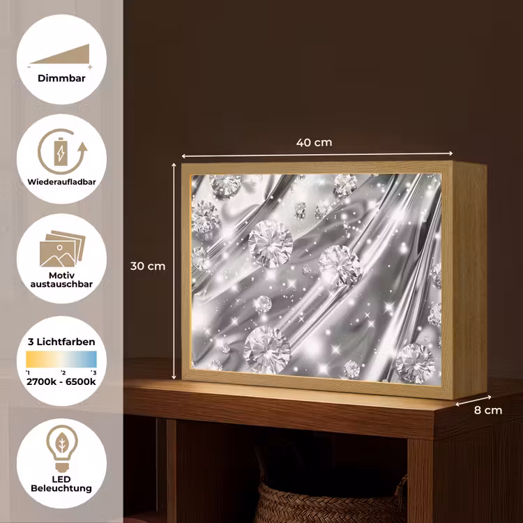 Abstract - Diamant - Luxe - Modern - Zilver Light Box met batterij (Wandlamp) middel -USP_websiteoverzichtDE