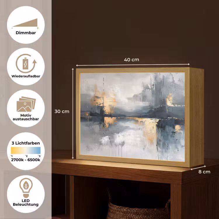 Abstract - Verf - Kunst - Goud Light Box met batterij (Wandlamp) middel -USP_websiteoverzichtDE