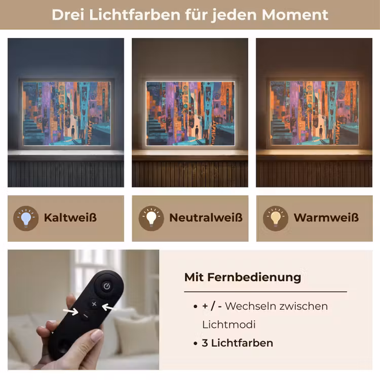 Abstract - Figuren - Kleurrijk Light Box met batterij (Wandlamp) middel -USP_lichtkleurDE