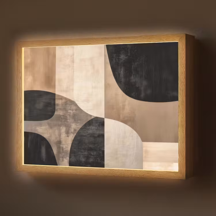 Abstract - Vlakken - Zwart - Rond Light Box met batterij (Wandlamp) middel -z3d_website