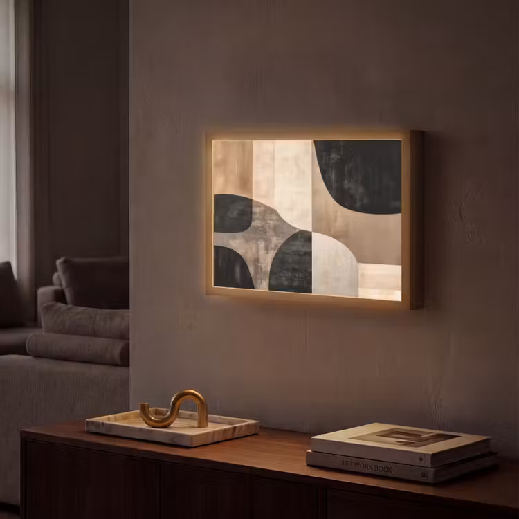 Abstract - Vlakken - Zwart - Rond Light Box met batterij (Wandlamp) middel -sfeer1