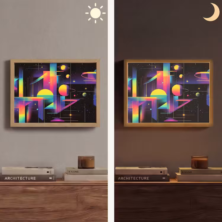 Abstract - Vormen - Kleurrijk - Lijnen Light Box met batterij (Wandlamp) middel -sfeer3