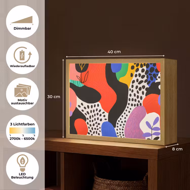 Abstract - Vormen - Kleuren - Stippen Light Box met batterij (Wandlamp) middel -USP_websiteoverzichtDE