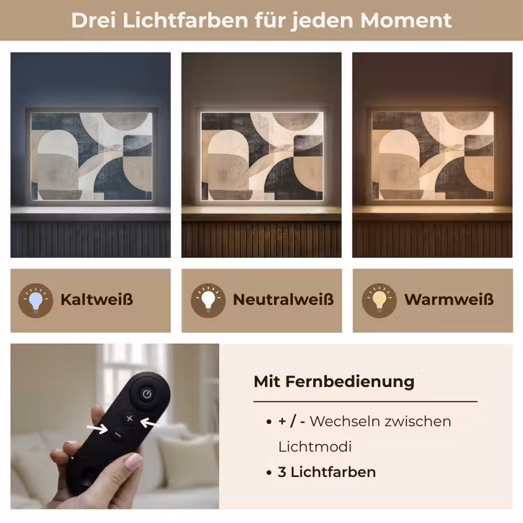 Abstract - Vormen - Modern - Beige Light Box met batterij (Wandlamp) middel -USP_lichtkleurDE