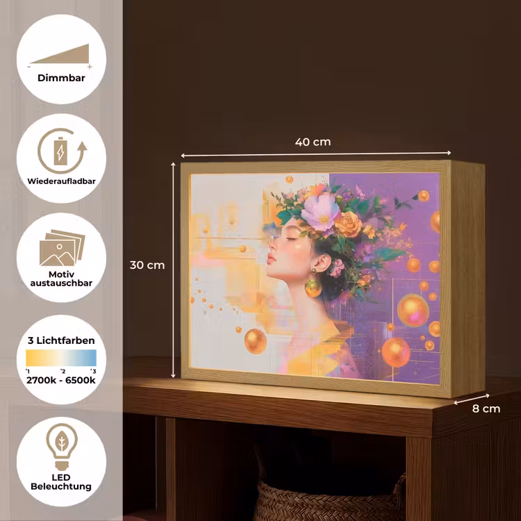 Abstract - Vrouw - Bloemenkroon - Goud Light Box met batterij (Wandlamp) middel -USP_websiteoverzichtDE
