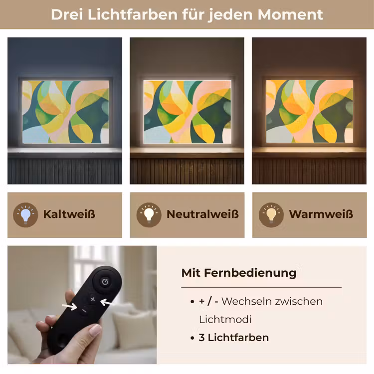 Abstract - Geel - Roze - Groen Light Box met batterij (Wandlamp) middel -USP_lichtkleurDE