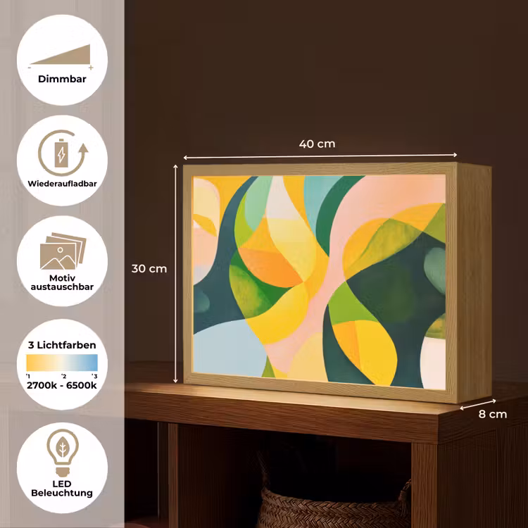 Abstract - Geel - Roze - Groen Light Box met batterij (Wandlamp) middel -USP_websiteoverzichtDE